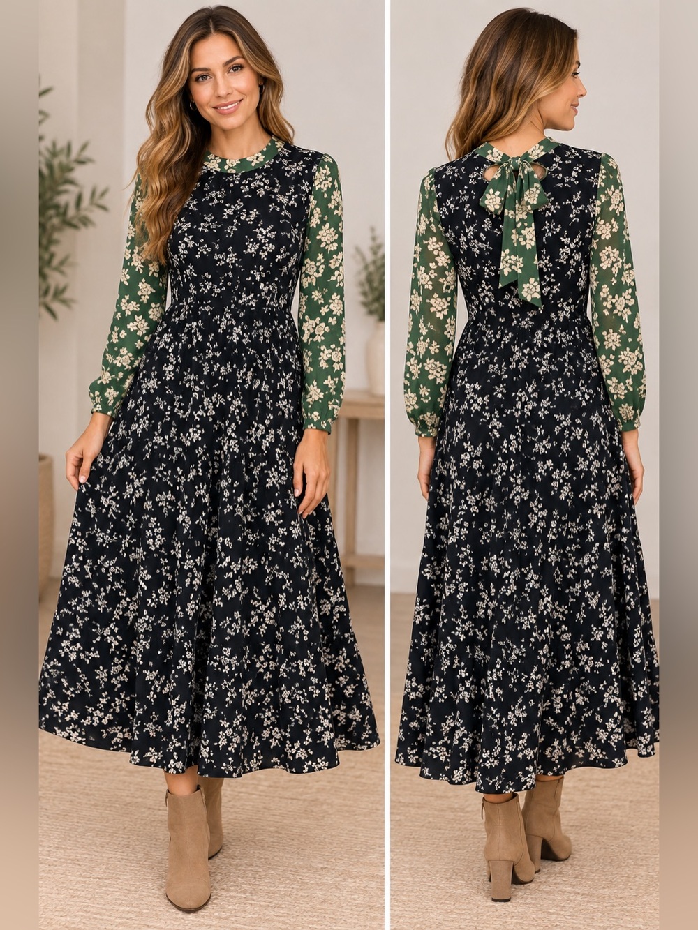 Anthropologie × Kachel Luisa Mixed Floral Print Long Sleeve Maxi Dress Size 8